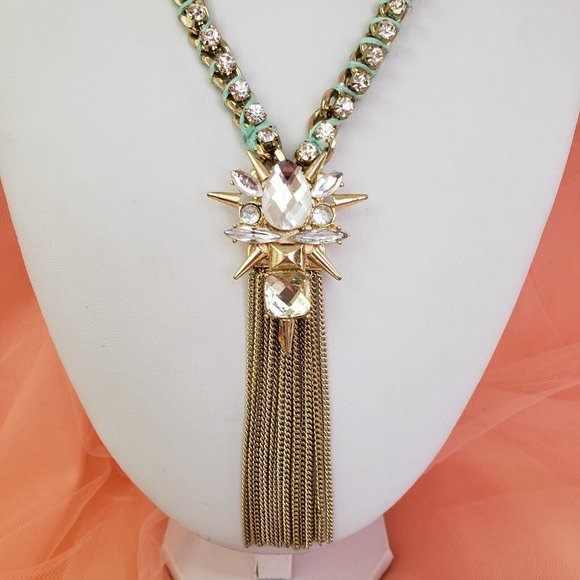 BAUBLEBAR Gold Tone Rhinestone Chain Pendant Necklace 24" long - Picture 4 of 12